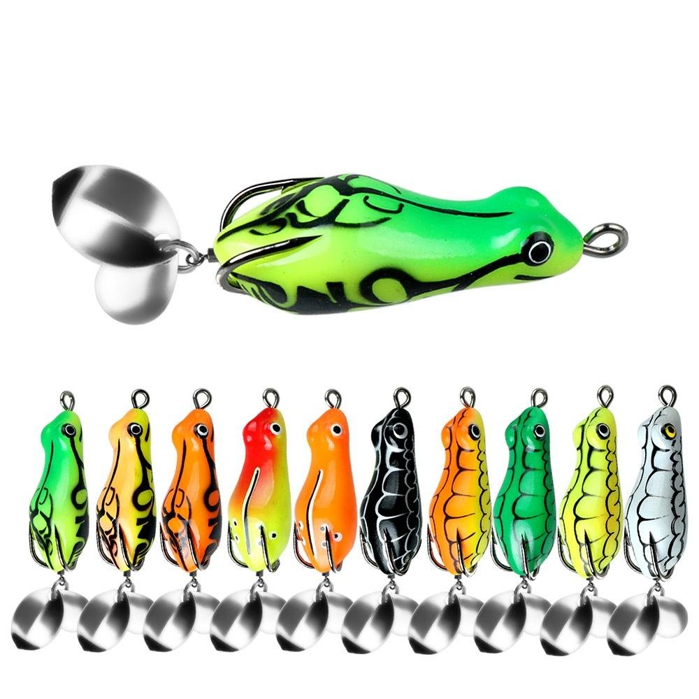 10color 5cm 6.8g Hunting Frog Lure Topwater Snakehead Fishing Lure Soft Frog Bait with Spoon Long Casting Lifelike Lure